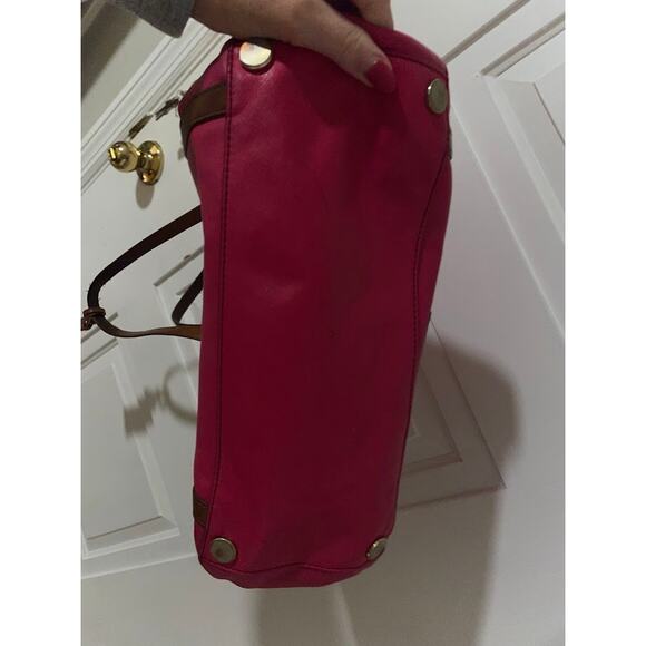 Fossil Expandable Gwen Shopper Tote Bag Travel Leather Wax Coated Pyramid Pink - Picture 9 of 16